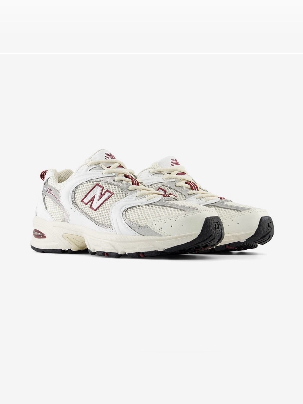 New Balance Off White/Cream and Maroon Sneakers